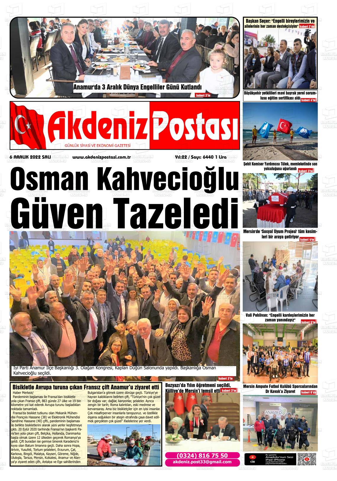 06 Aralık 2022 Akdeniz Postası Gazete Manşeti
