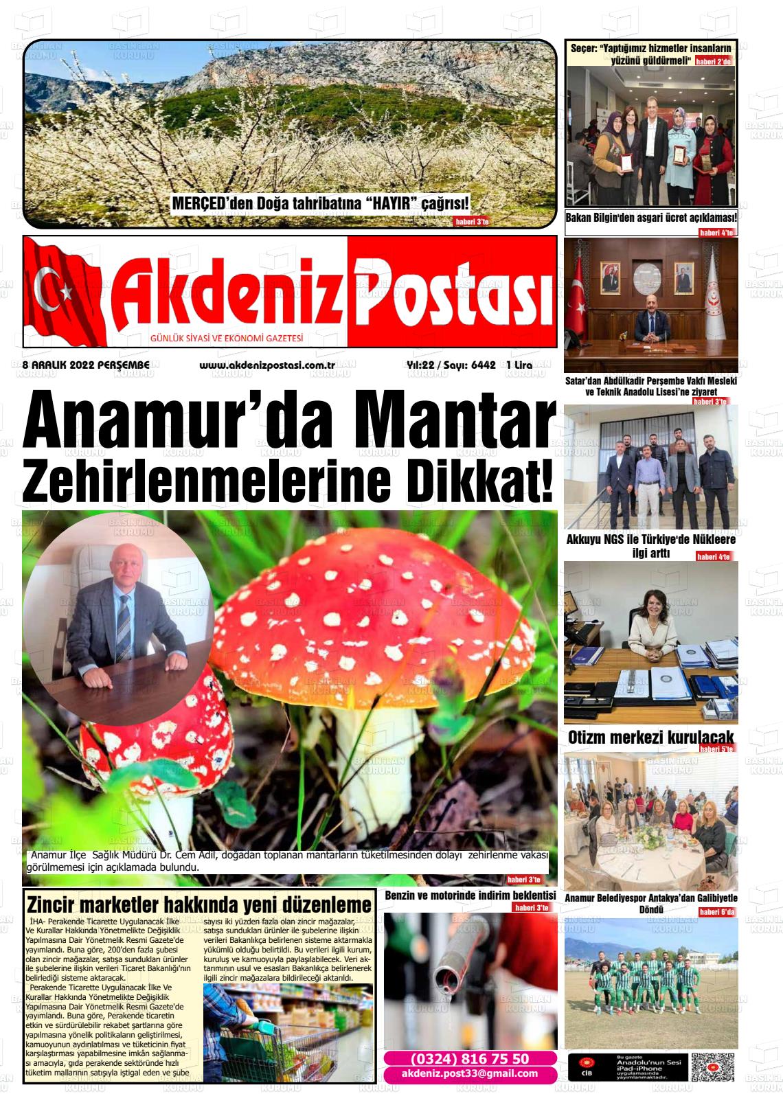 08 Aralık 2022 Akdeniz Postası Gazete Manşeti