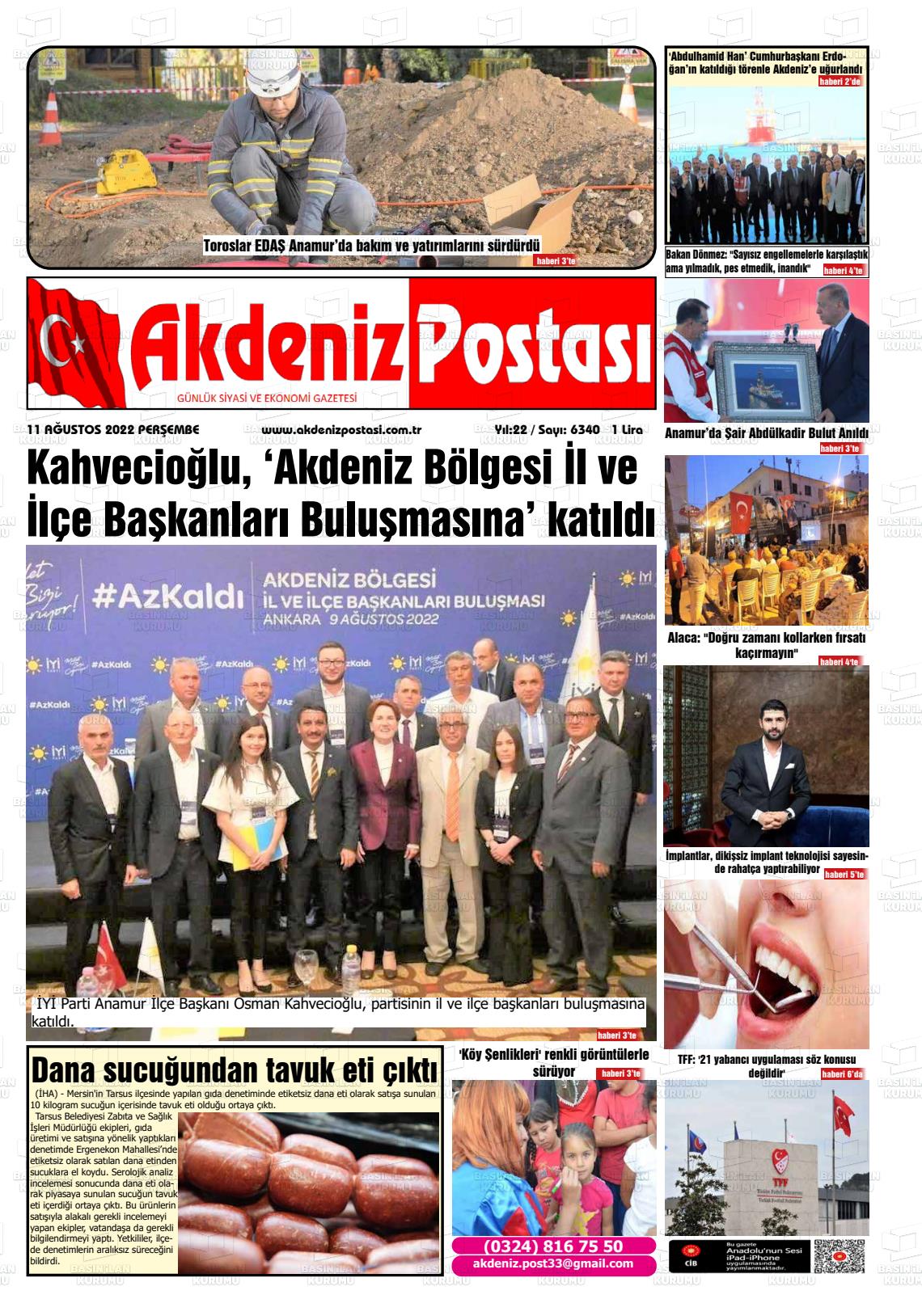 11 Ağustos 2022 Akdeniz Postası Gazete Manşeti