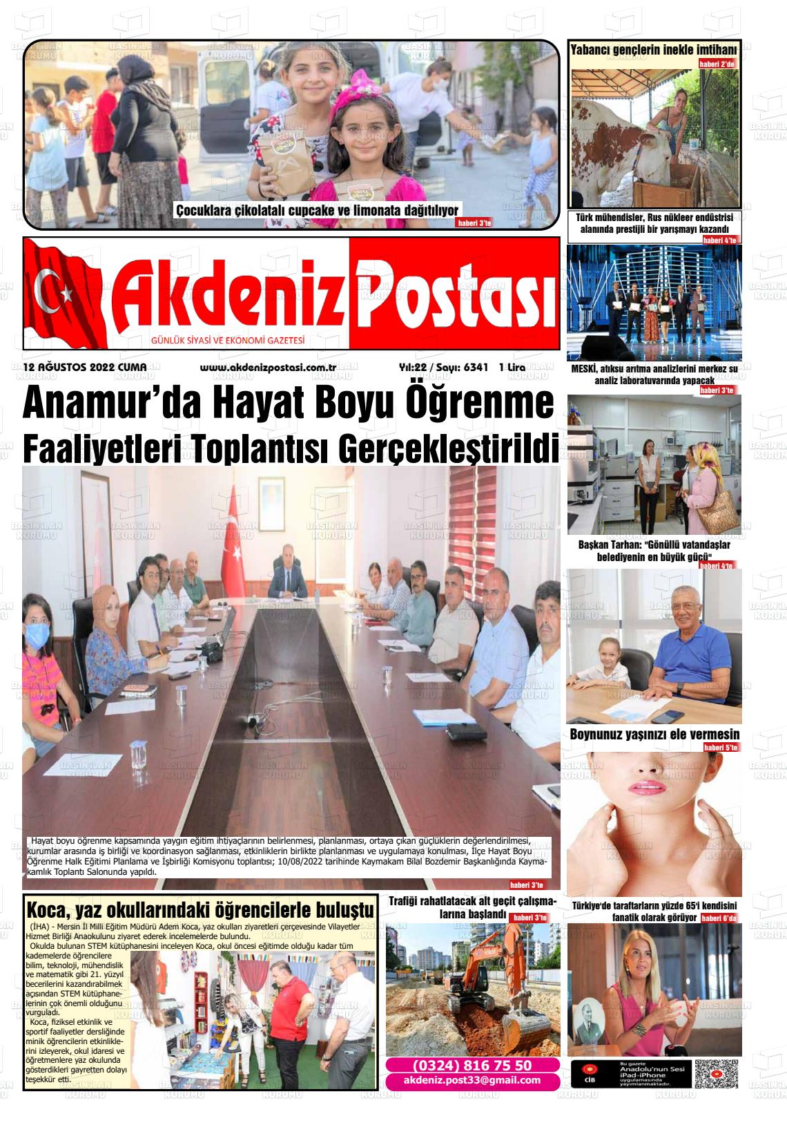 12 Ağustos 2022 Akdeniz Postası Gazete Manşeti