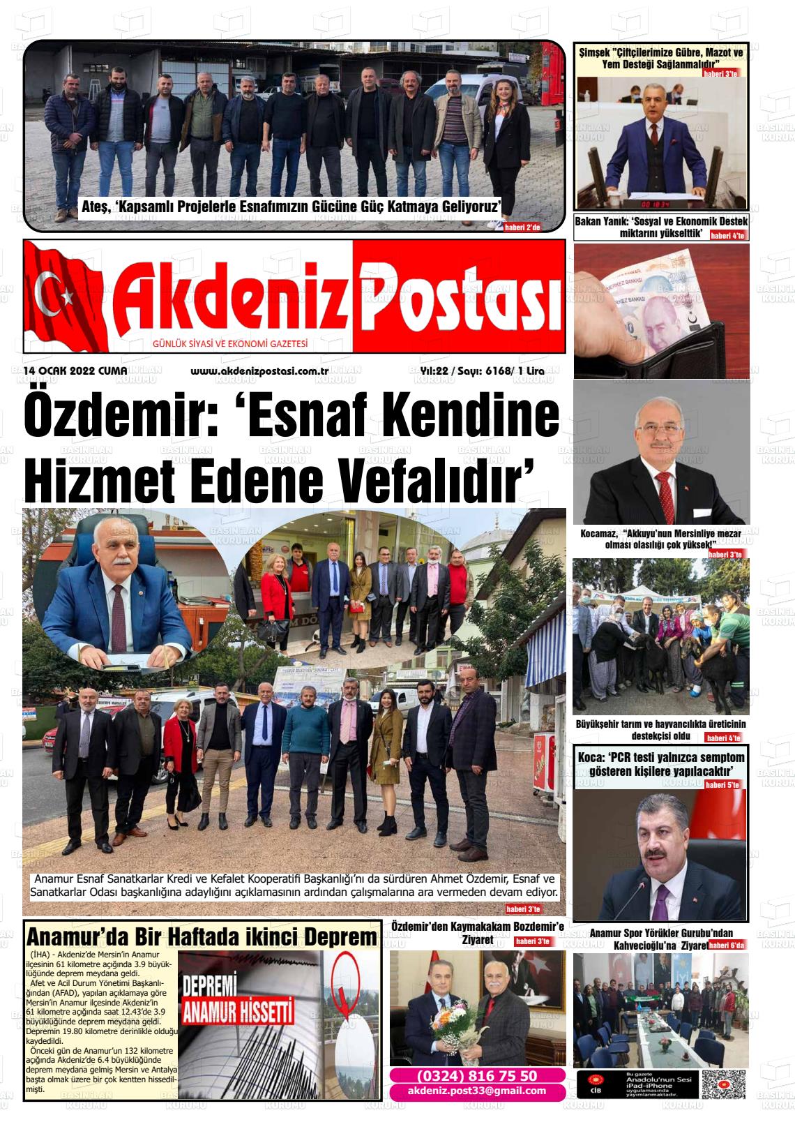 14 Ocak 2022 Akdeniz Postası Gazete Manşeti