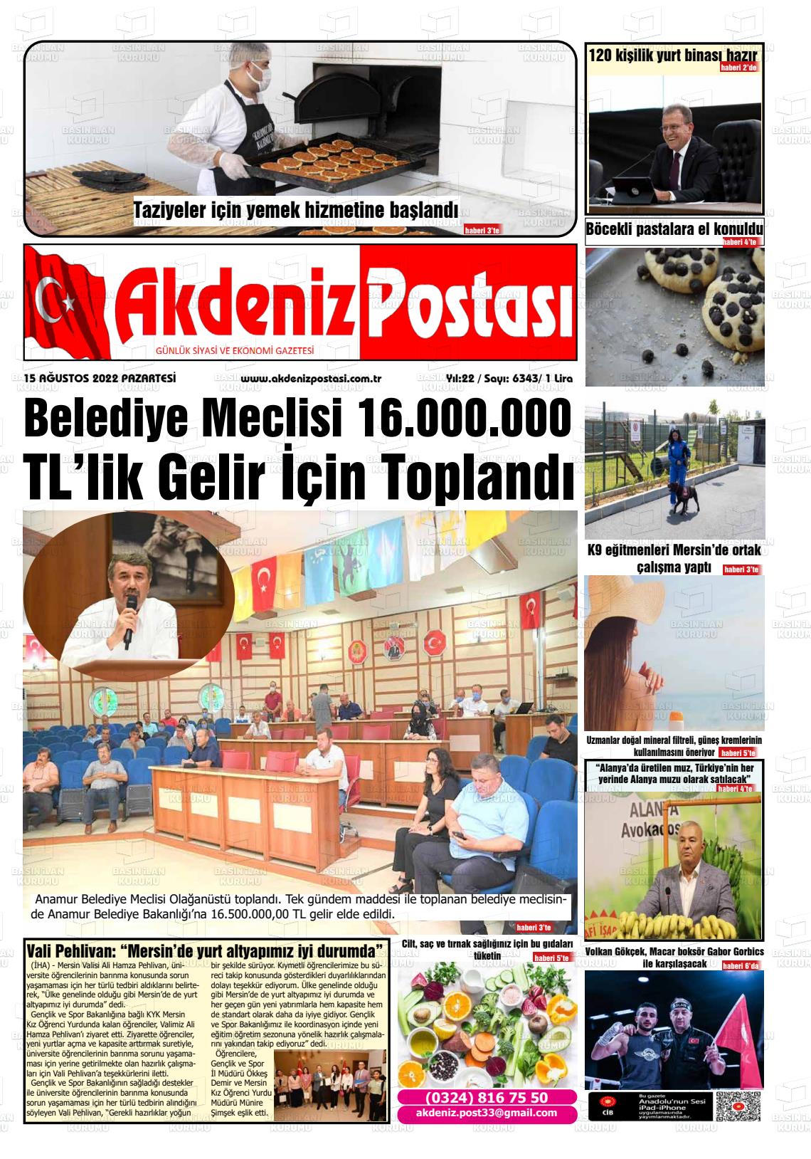 15 Ağustos 2022 Akdeniz Postası Gazete Manşeti