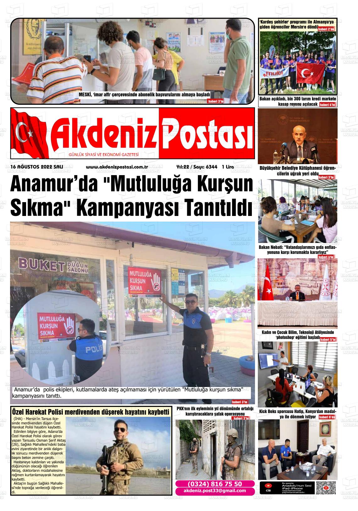16 Ağustos 2022 Akdeniz Postası Gazete Manşeti