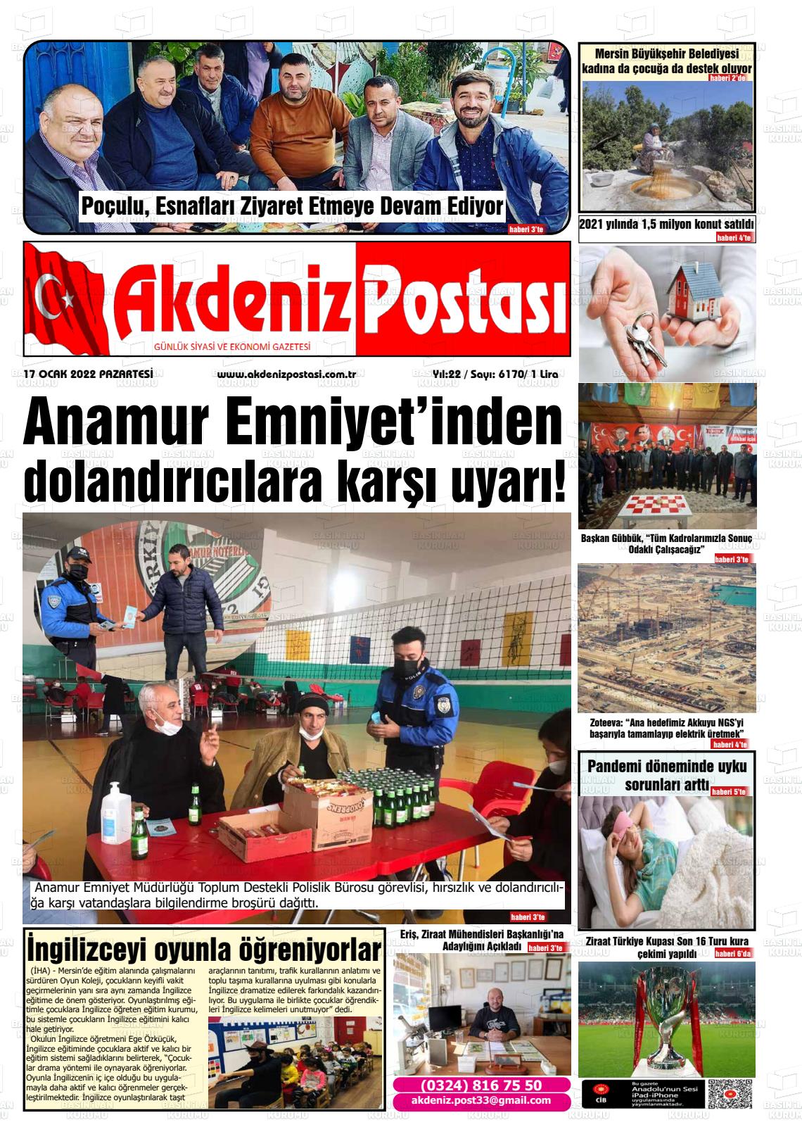 17 Ocak 2022 Akdeniz Postası Gazete Manşeti