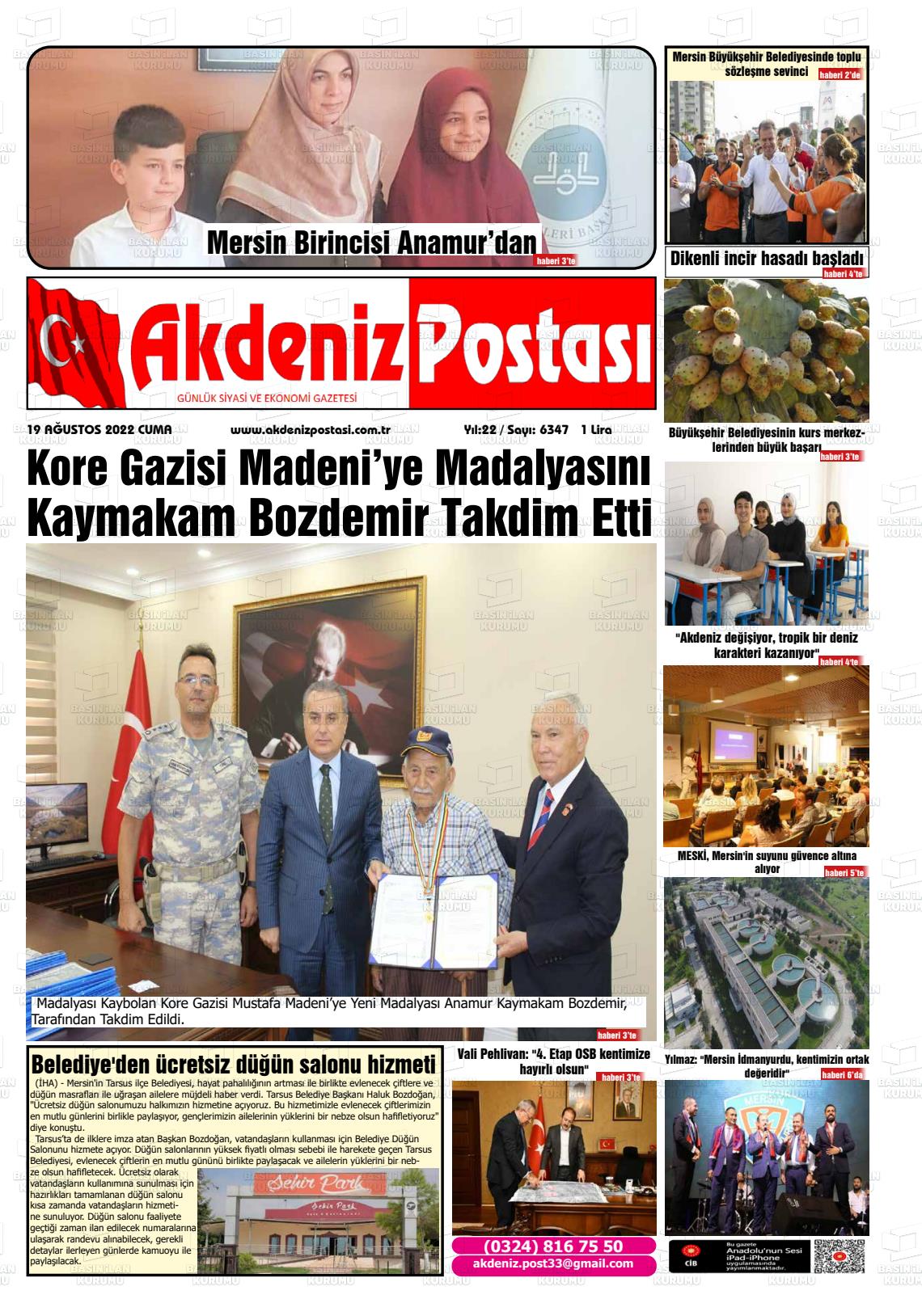 19 Ağustos 2022 Akdeniz Postası Gazete Manşeti