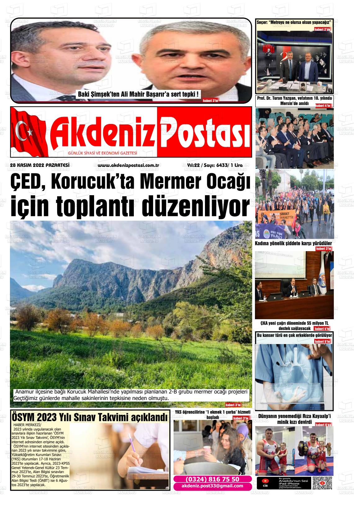 28 Kasım 2022 Akdeniz Postası Gazete Manşeti