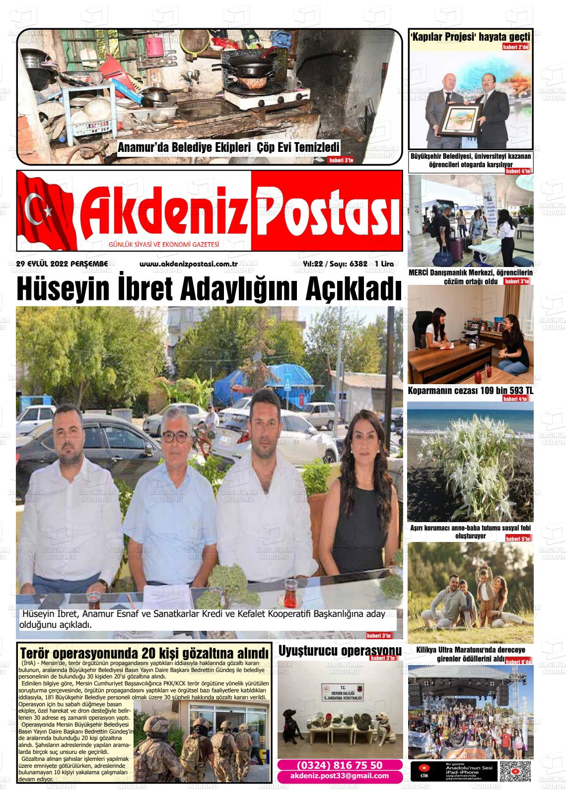 29 Eylül 2022 Akdeniz Postası Gazete Manşeti
