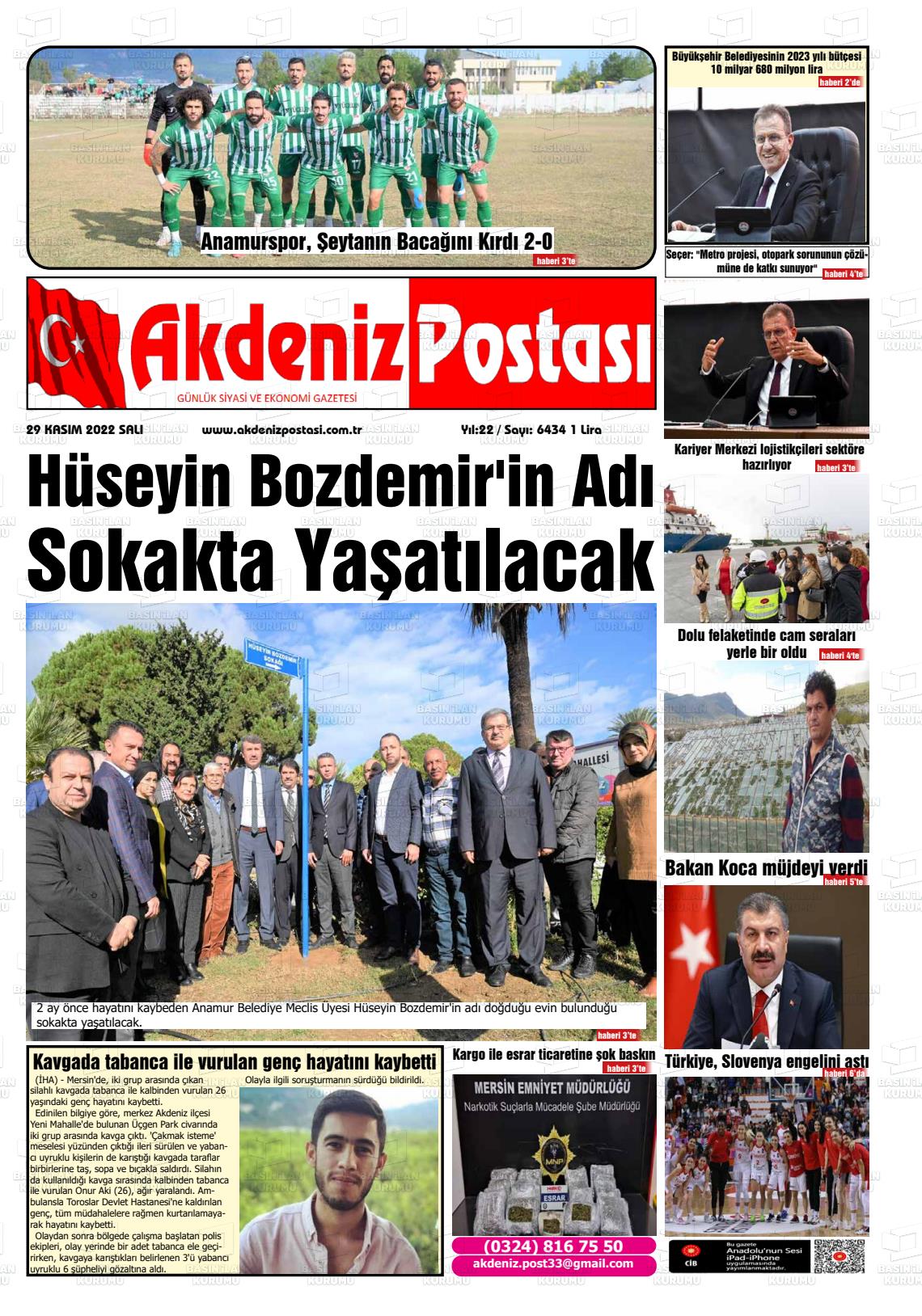29 Kasım 2022 Akdeniz Postası Gazete Manşeti