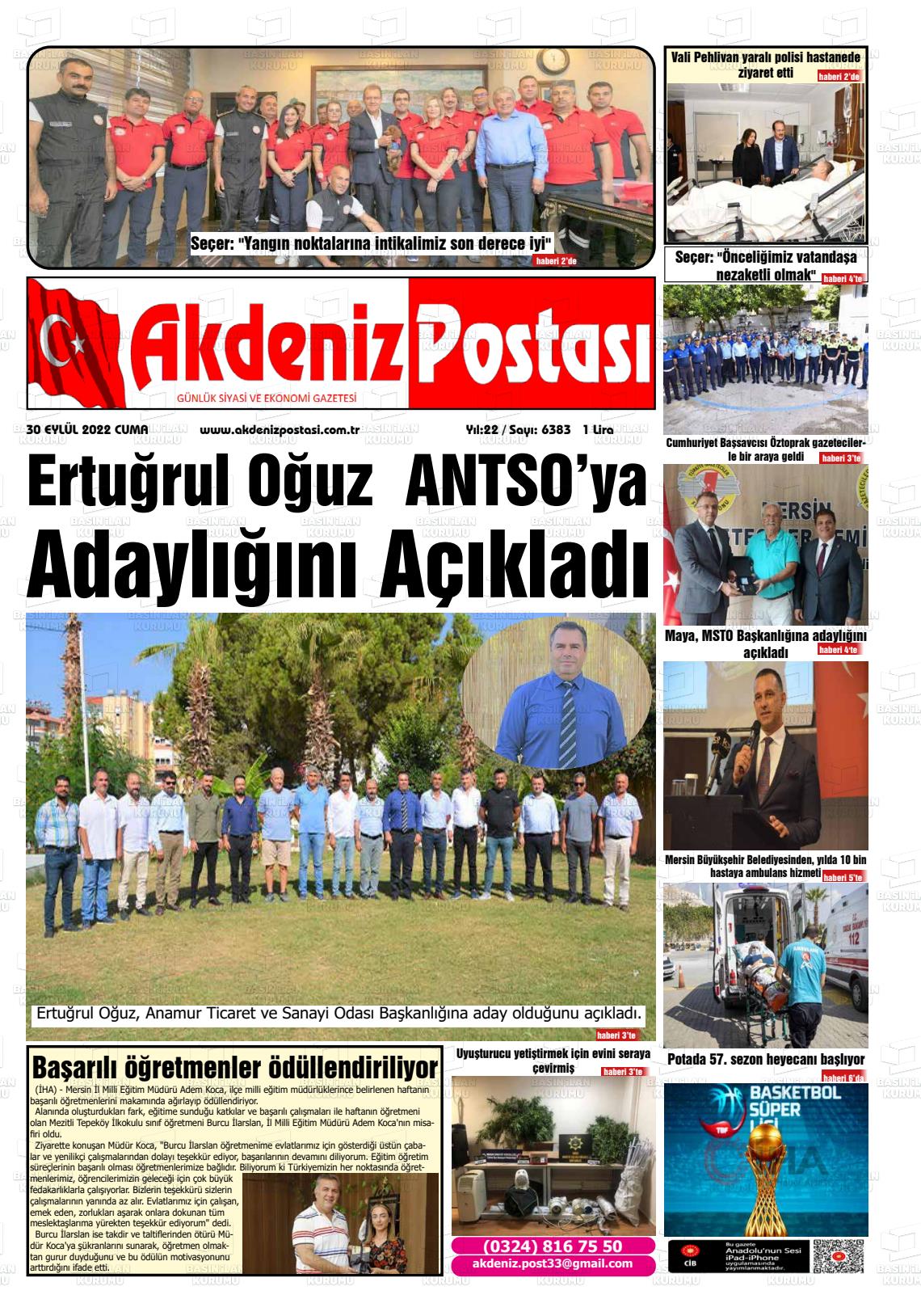 30 Eylül 2022 Akdeniz Postası Gazete Manşeti