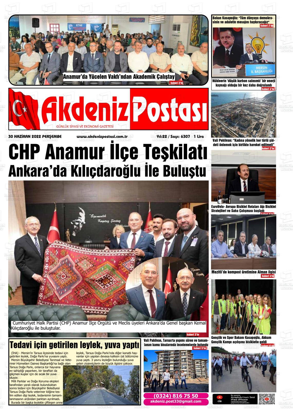 01 Temmuz 2022 Akdeniz Postası Gazete Manşeti