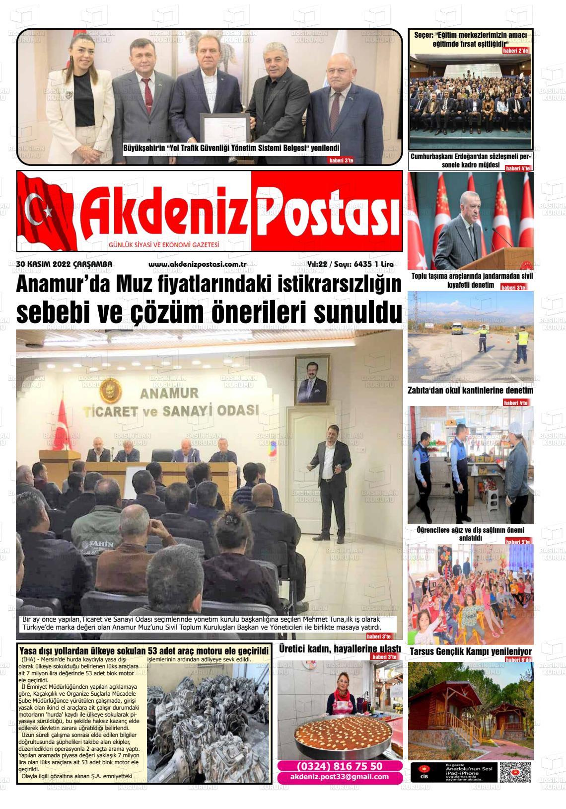 30 Kasım 2022 Akdeniz Postası Gazete Manşeti