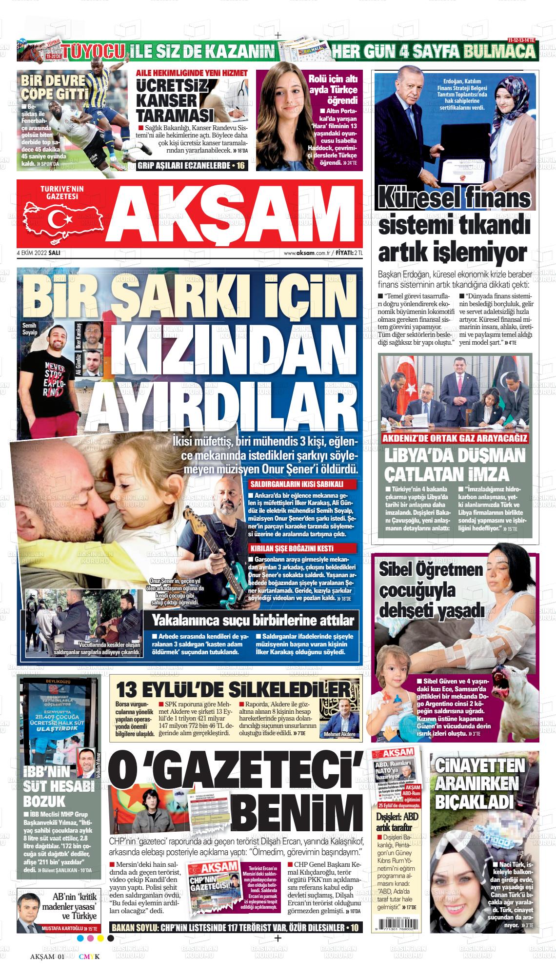 04 Ekim 2022 Akşam Gazete Manşeti