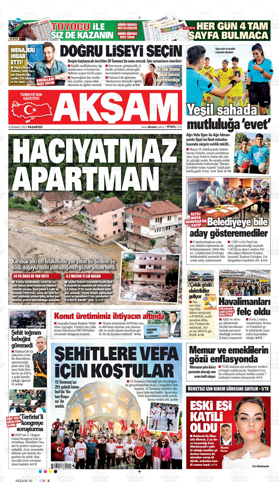 04 Temmuz 2022 Akşam Gazete Manşeti