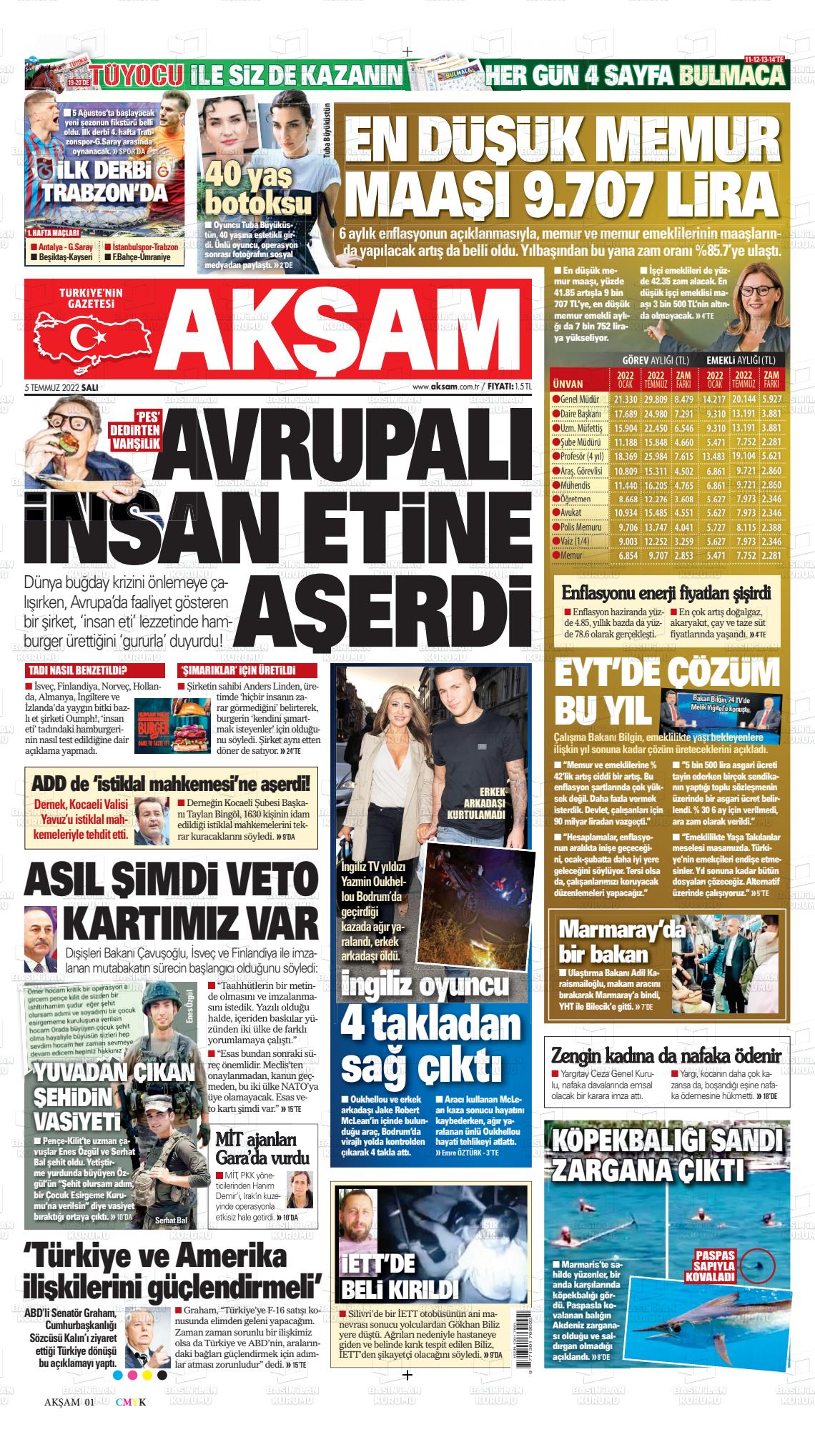 05 Temmuz 2022 Akşam Gazete Manşeti