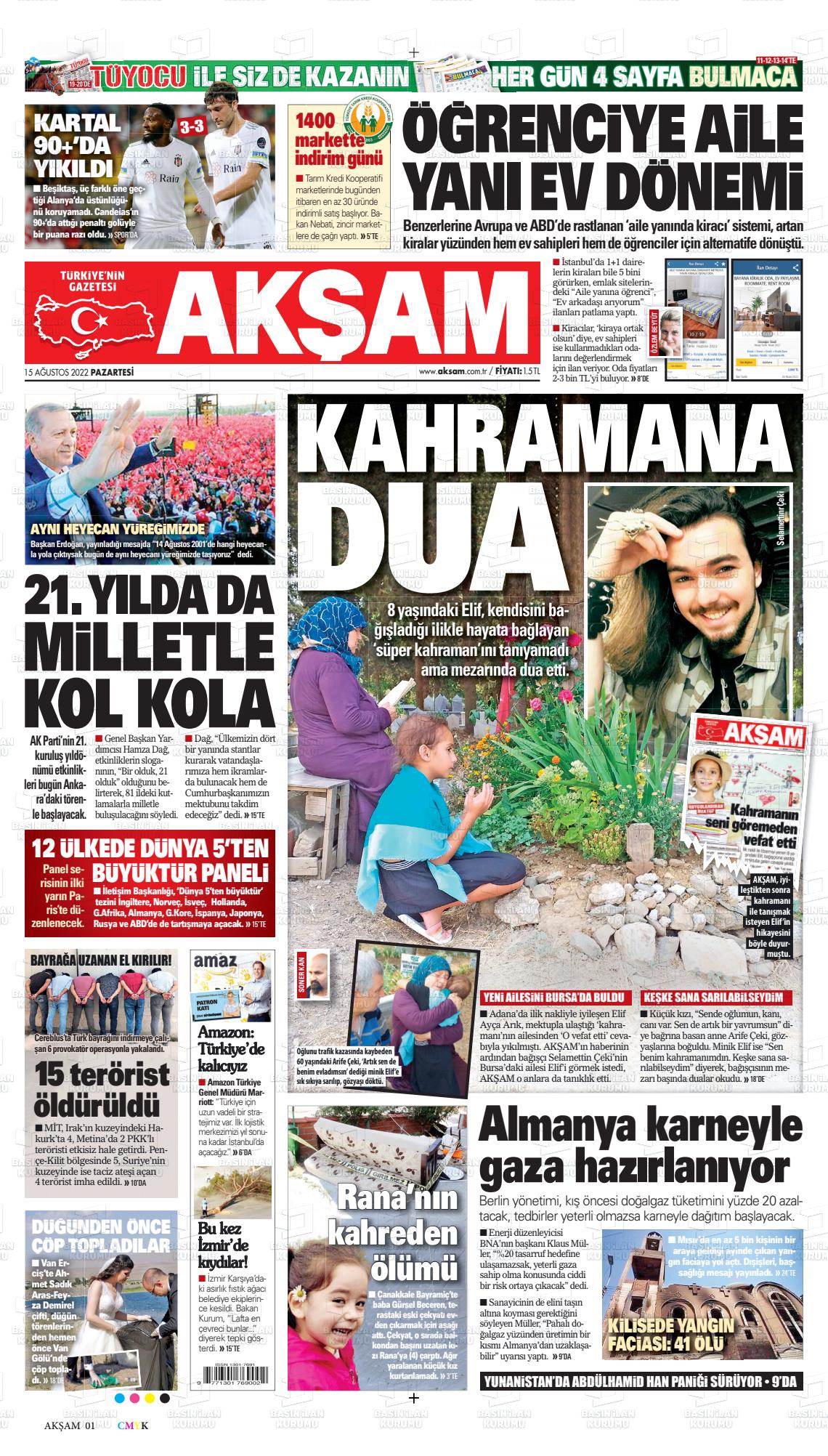 15 Ağustos 2022 Akşam Gazete Manşeti