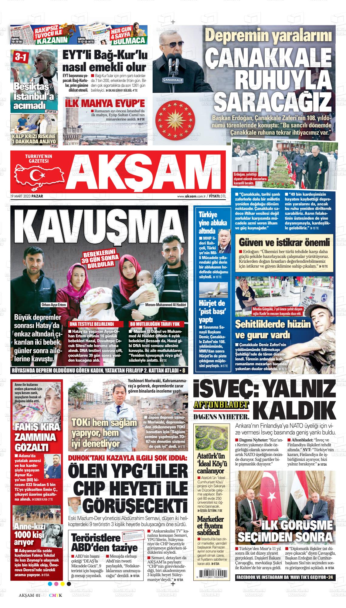 19 Mart 2023 Akşam Gazete Manşeti