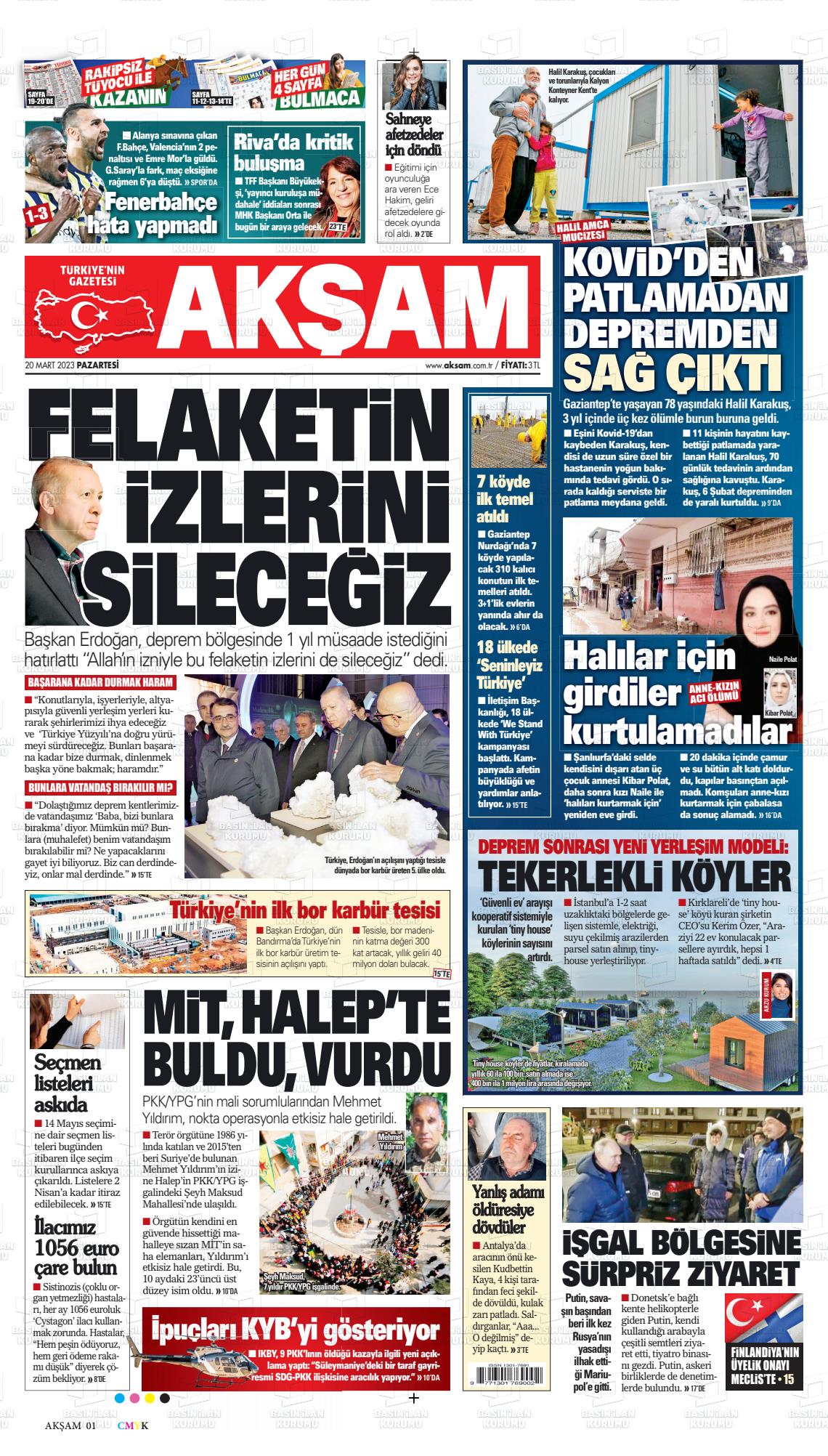 20 Mart 2023 Akşam Gazete Manşeti