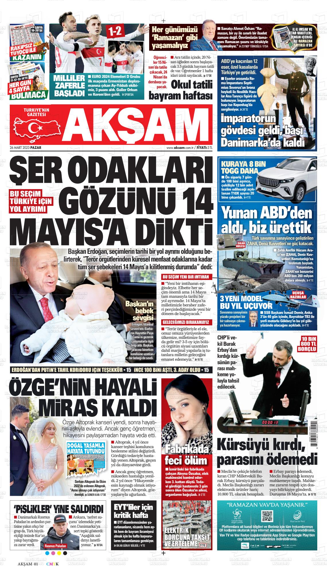 26 Mart 2023 Akşam Gazete Manşeti