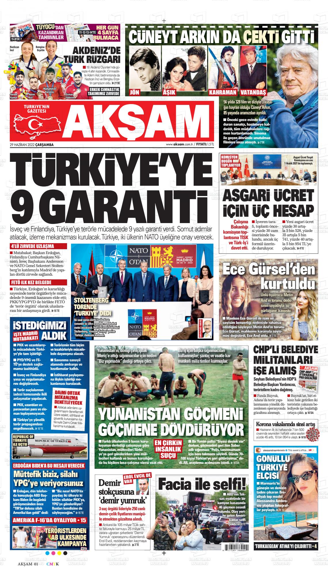 29 Haziran 2022 Akşam Gazete Manşeti