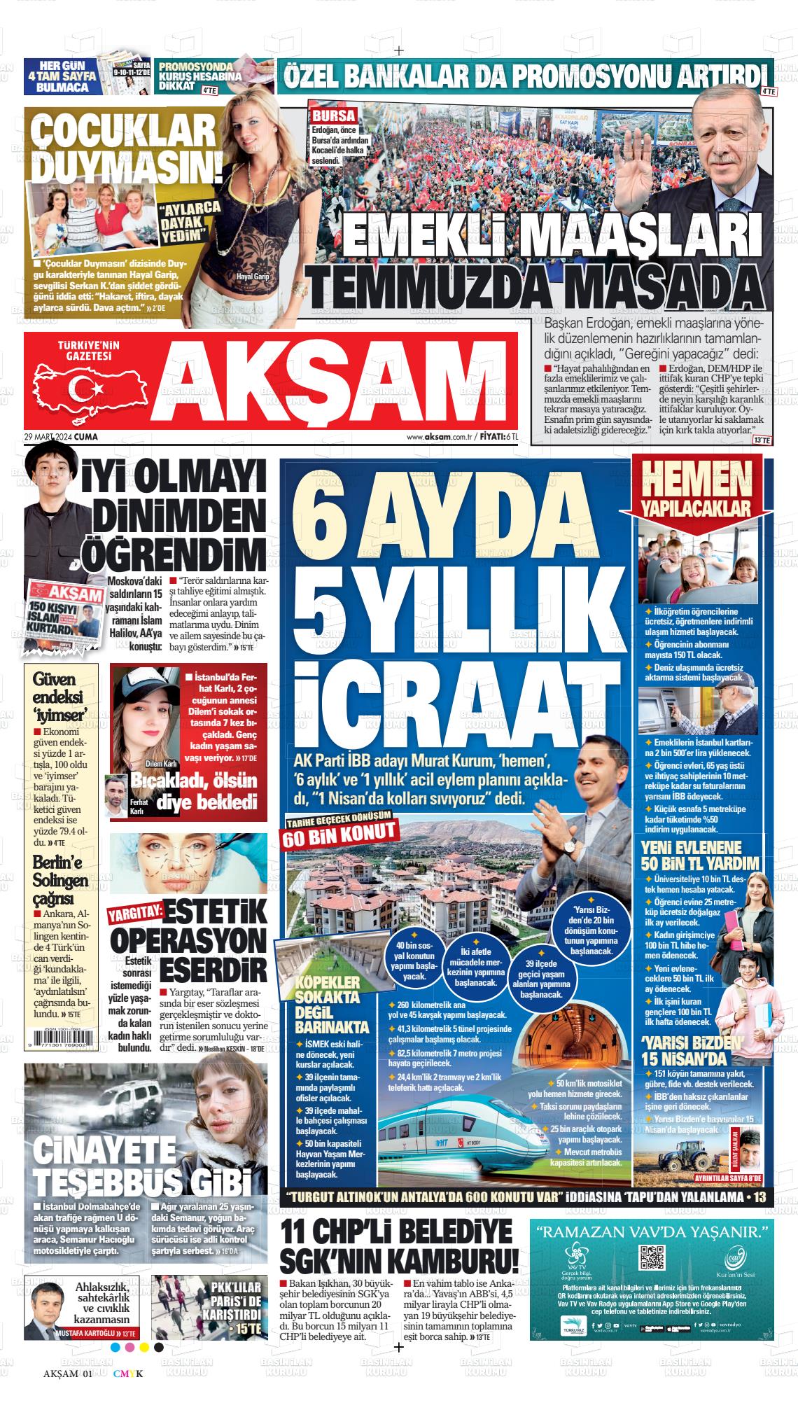 29 Mart 2024 Akşam Gazete Manşeti