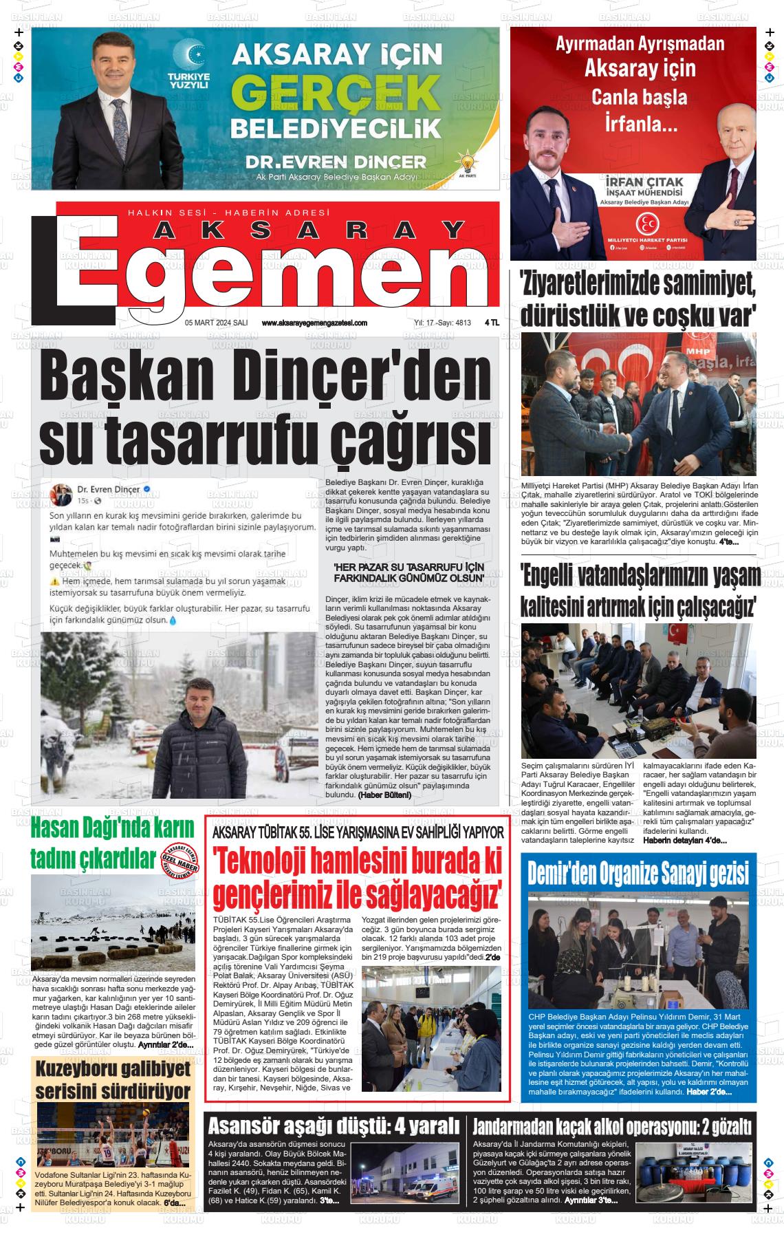 07 Mart 2024 Aksaray Egemen Gazete Manşeti
