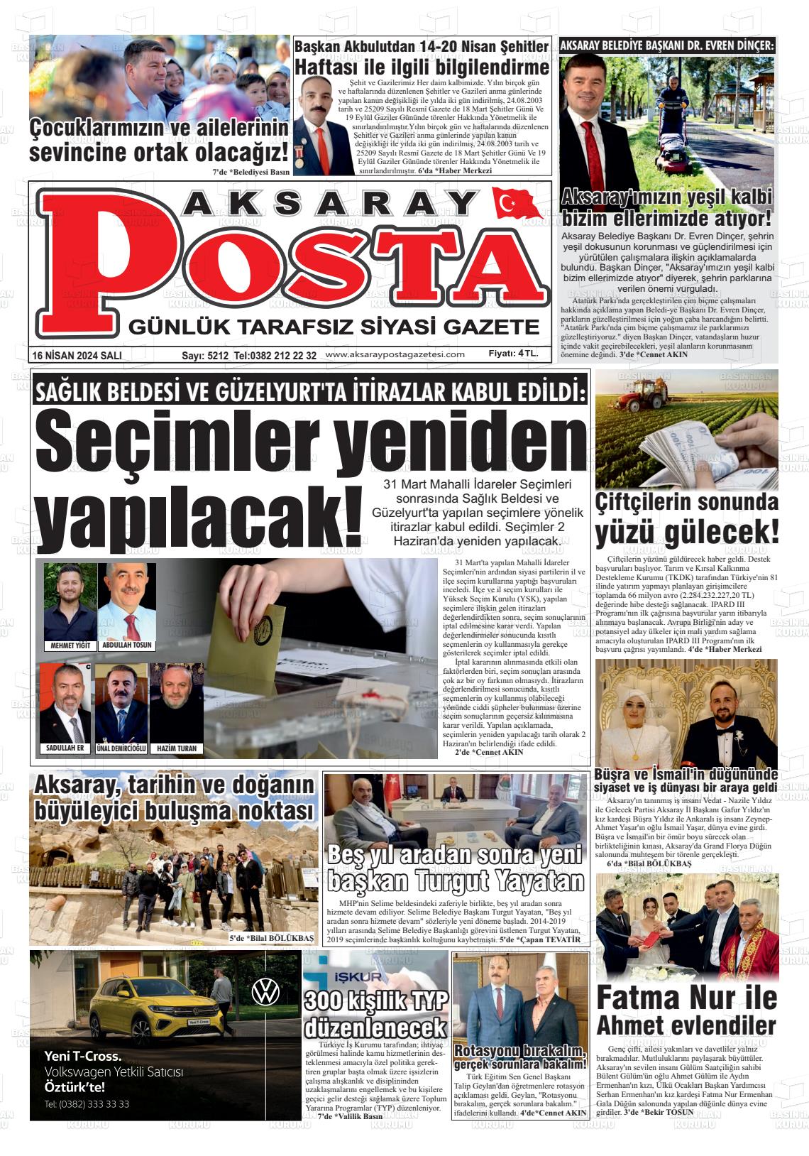 18 Nisan 2024 Aksaray Posta Gazete Manşeti