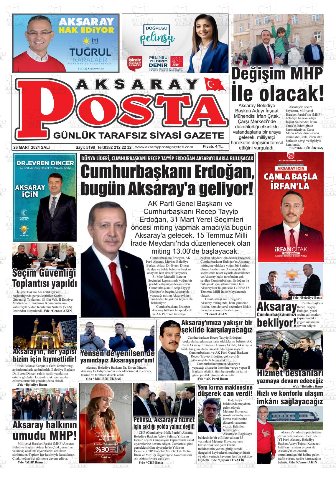 26 Mart 2024 Aksaray Posta Gazete Manşeti