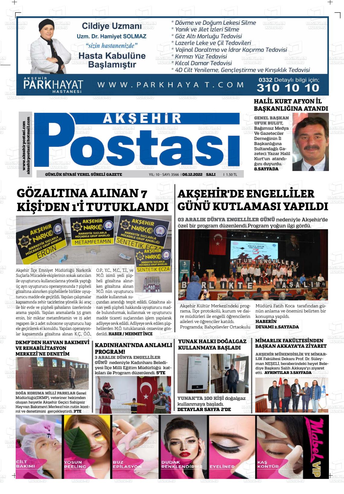 06 Aralık 2022 Akşehir Postasi Gazete Manşeti