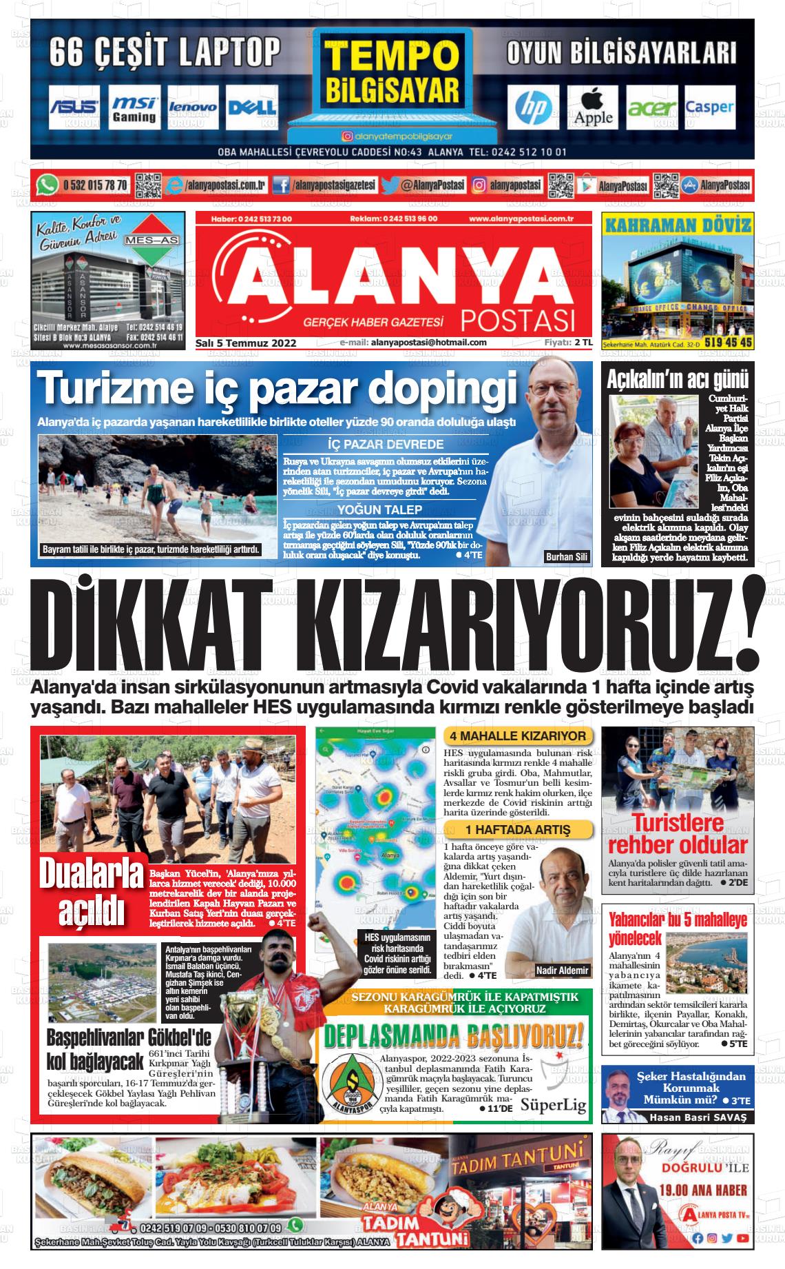 05 Temmuz 2022 Alanya Postası Gazete Manşeti