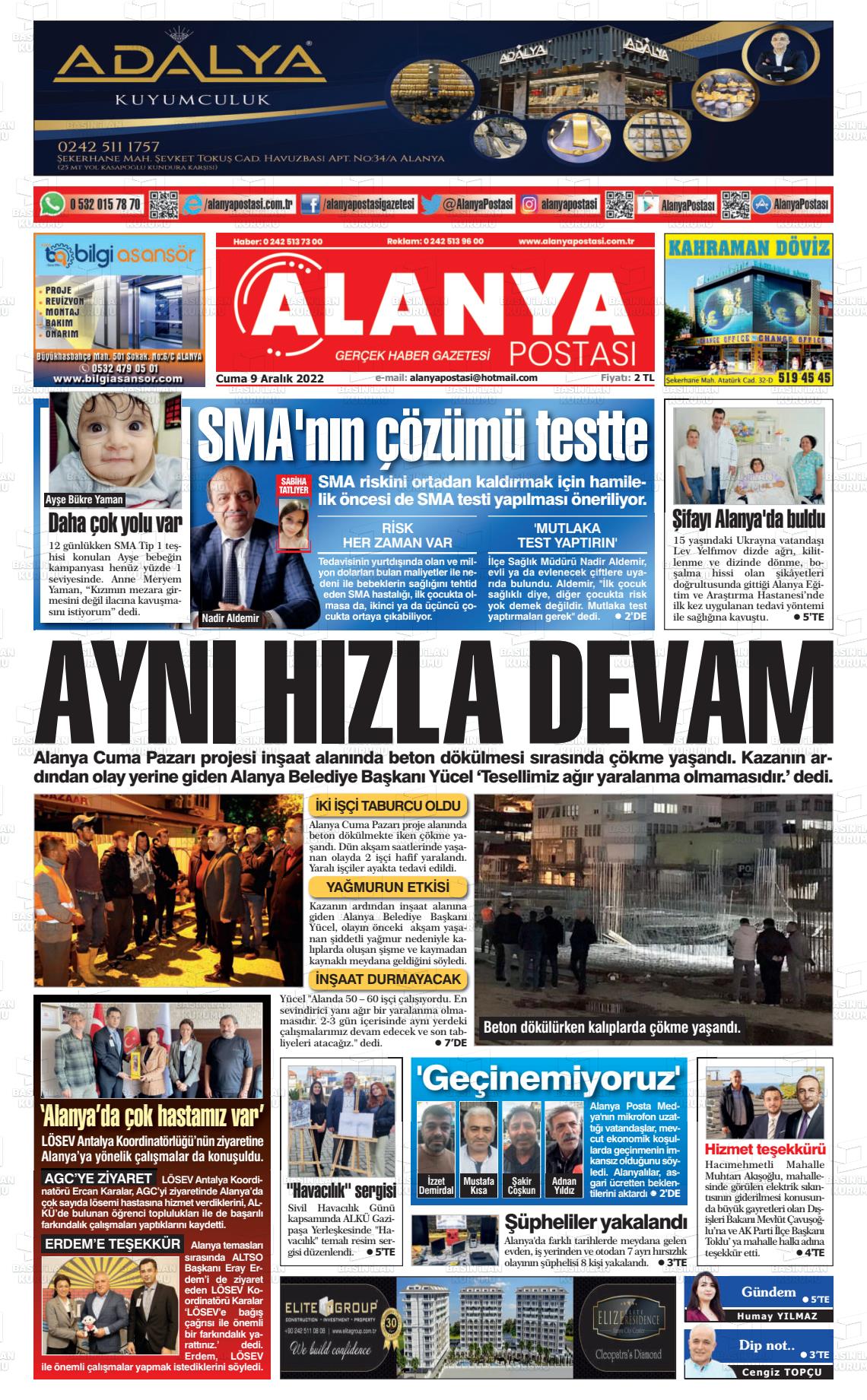 09 Aralık 2022 Alanya Postası Gazete Manşeti