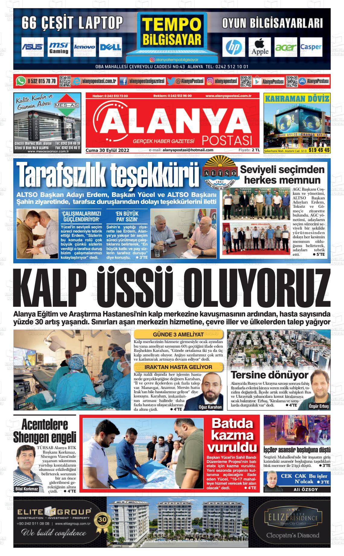 30 Eylül 2022 Alanya Postası Gazete Manşeti