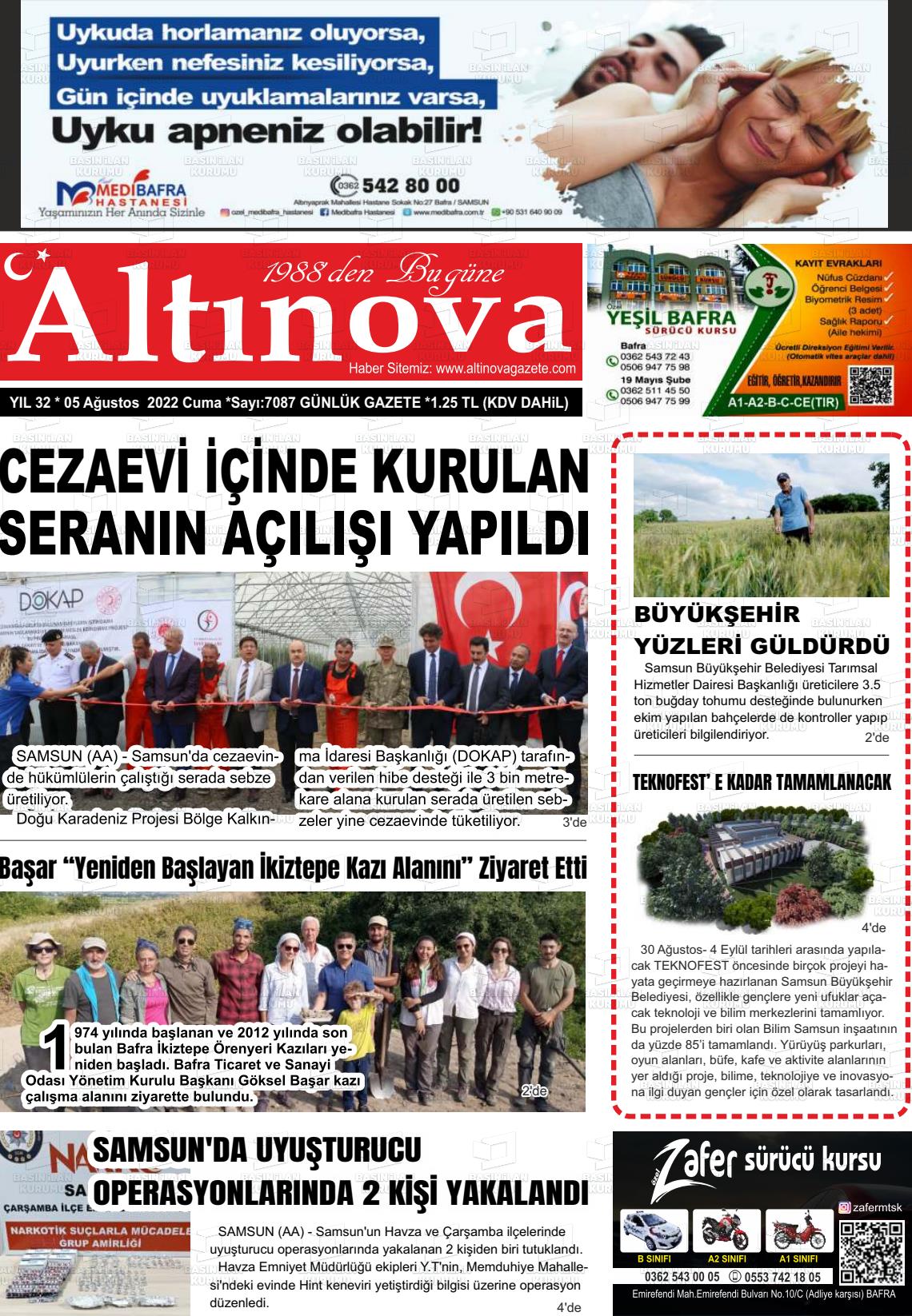 05 Ağustos 2022 Altınova Gazete Manşeti