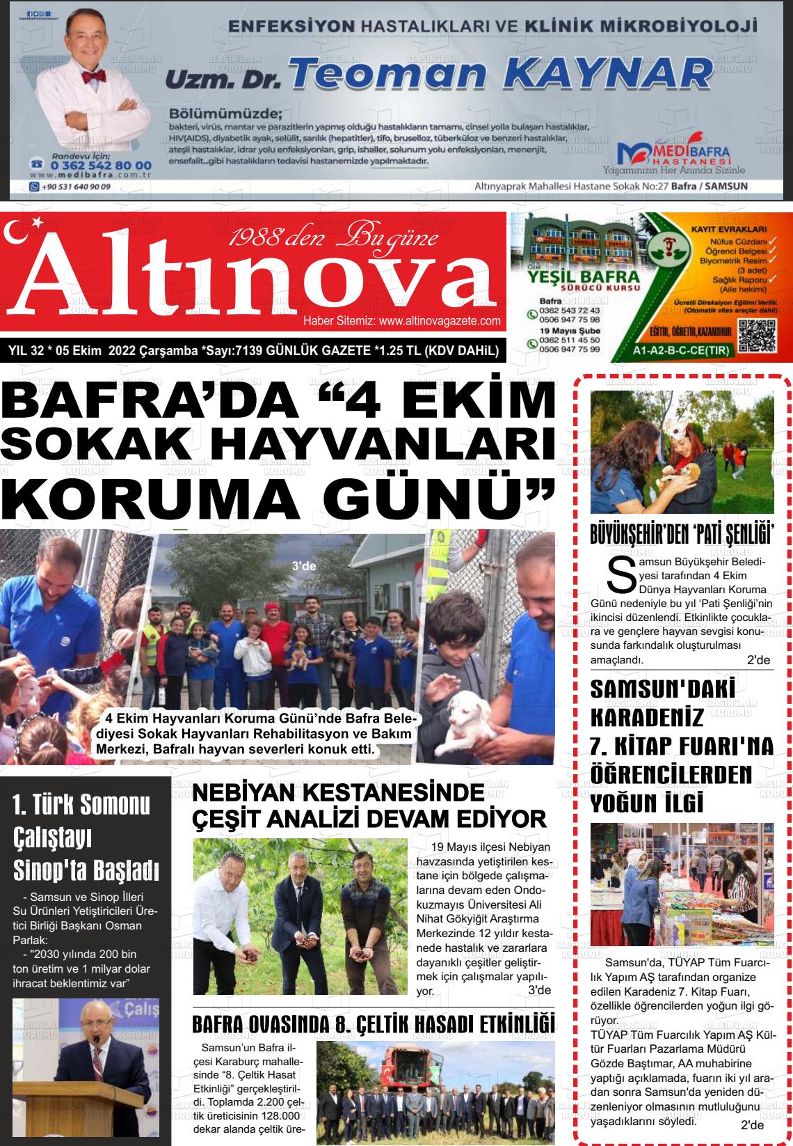 05 Ekim 2022 Altınova Gazete Manşeti