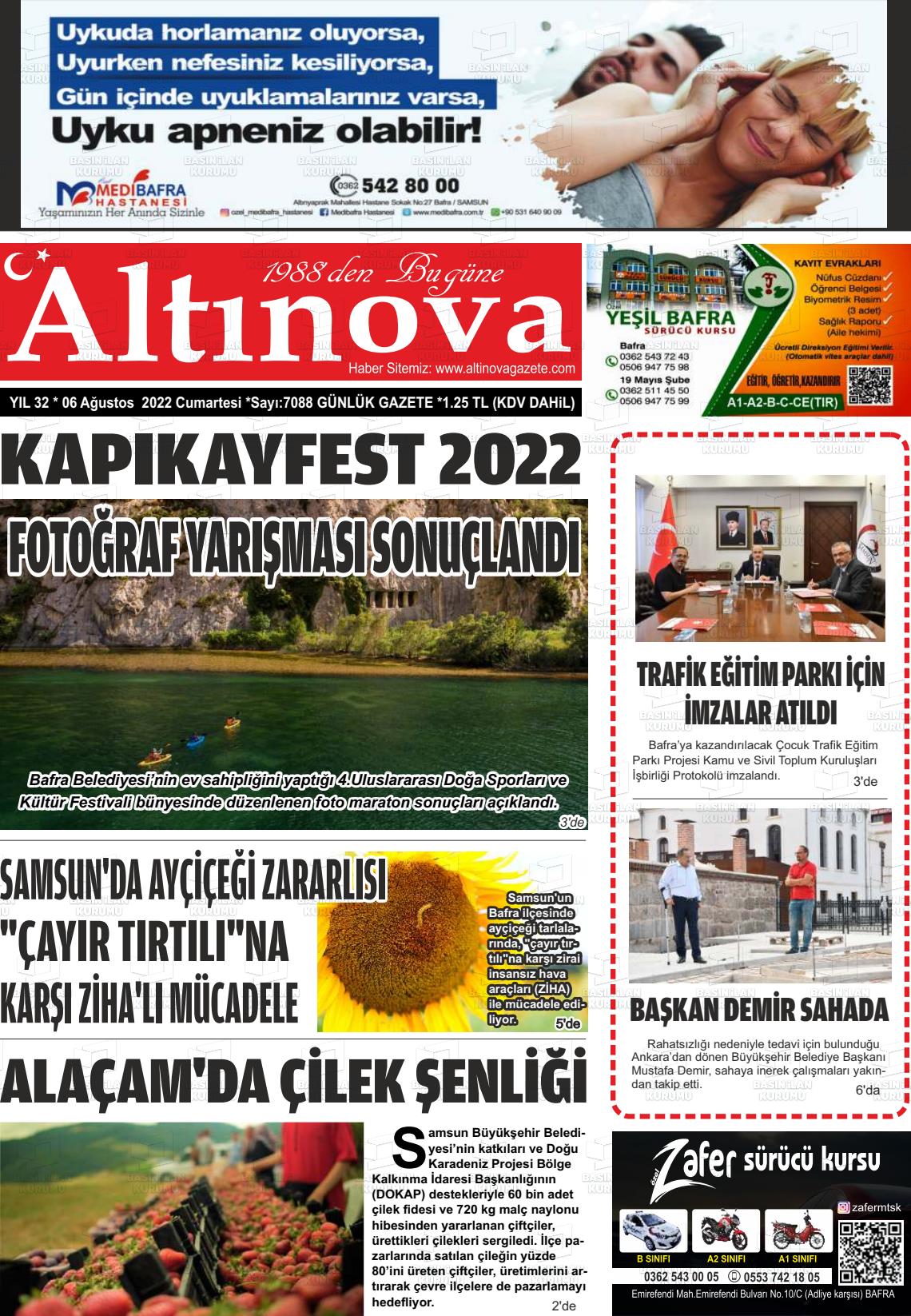 06 Ağustos 2022 Altınova Gazete Manşeti