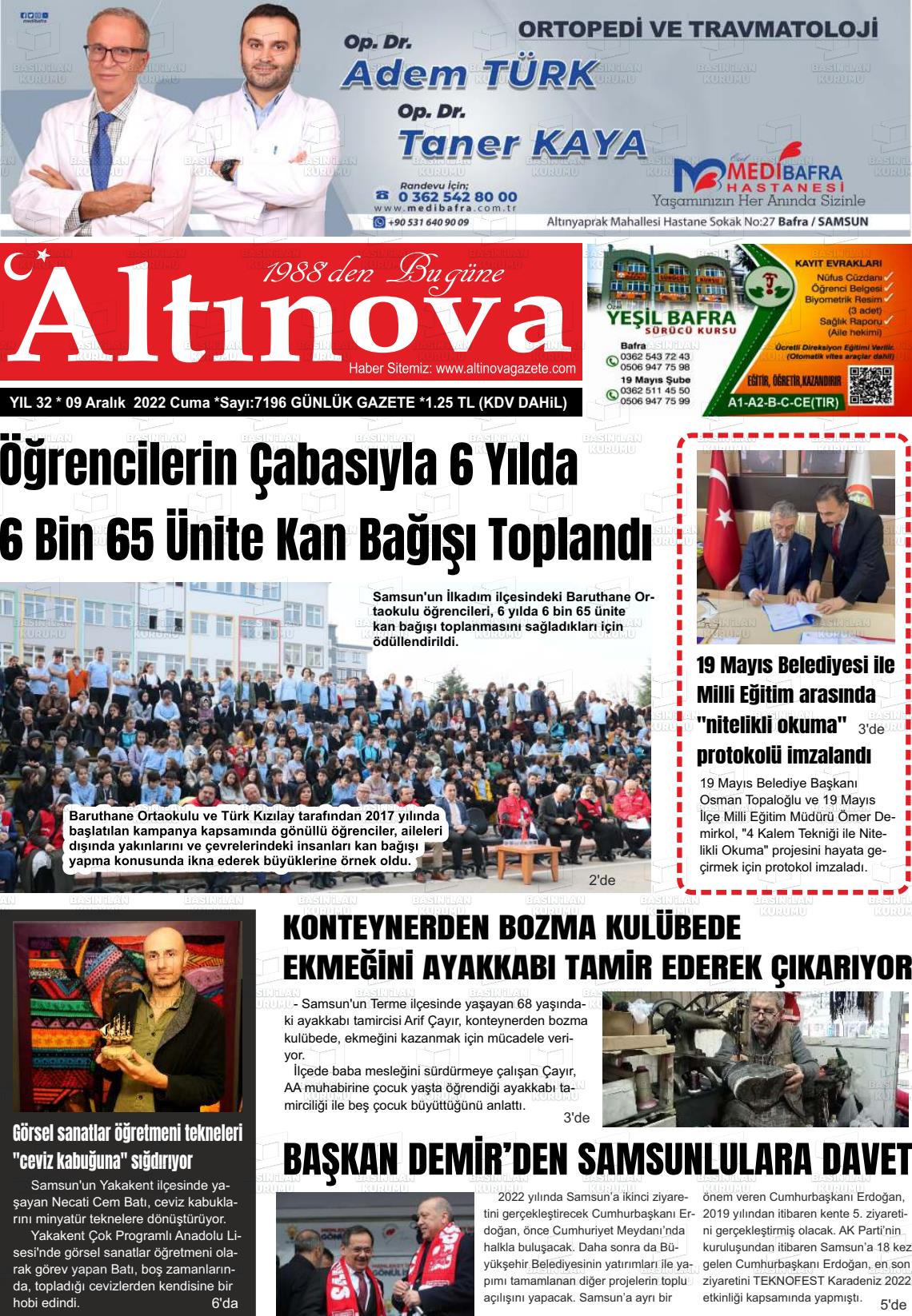 09 Aralık 2022 Altınova Gazete Manşeti