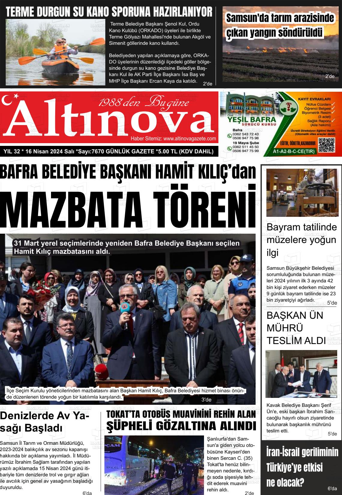 17 Nisan 2024 Altınova Gazete Manşeti