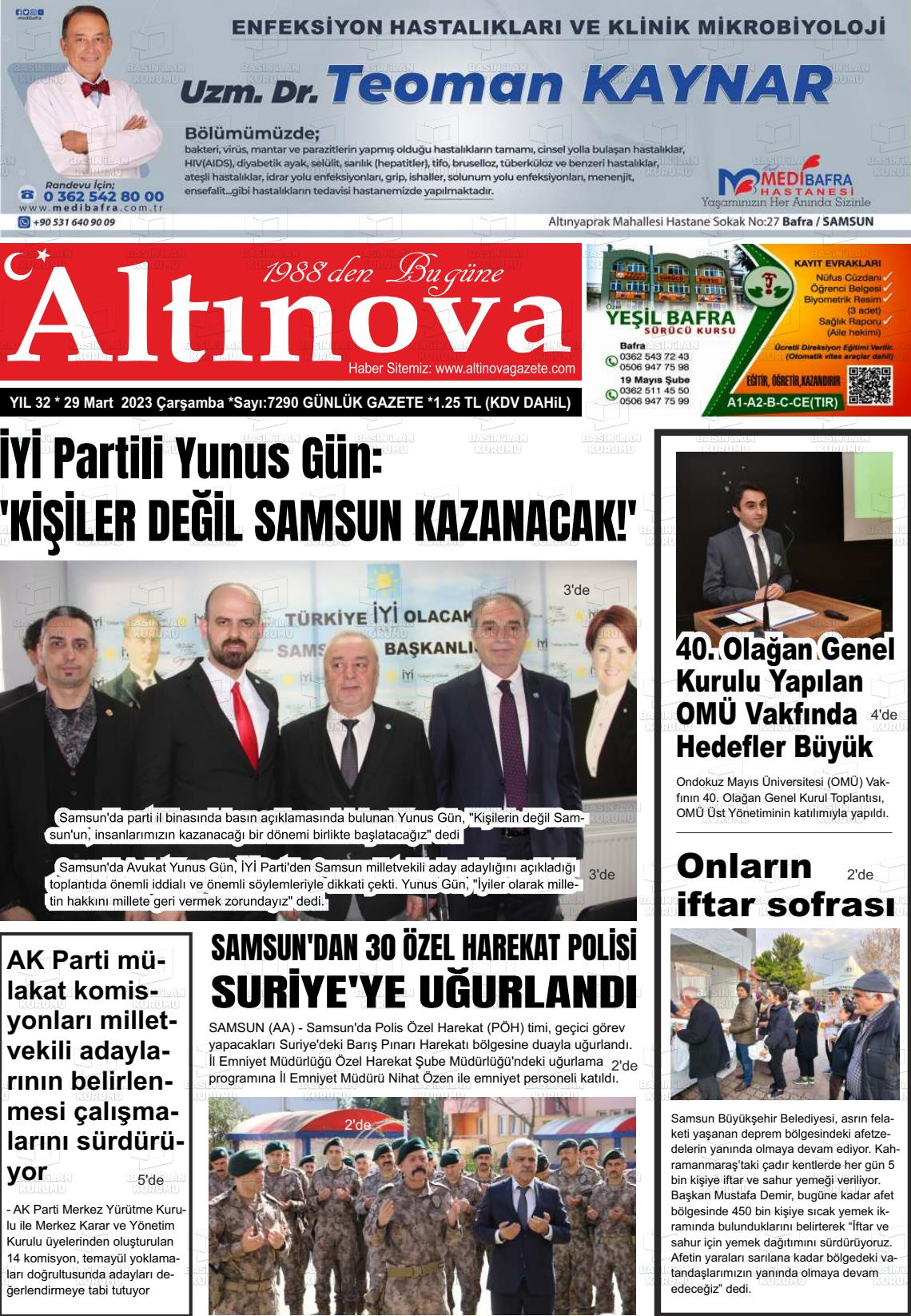 29 Mart 2023 Altınova Gazete Manşeti
