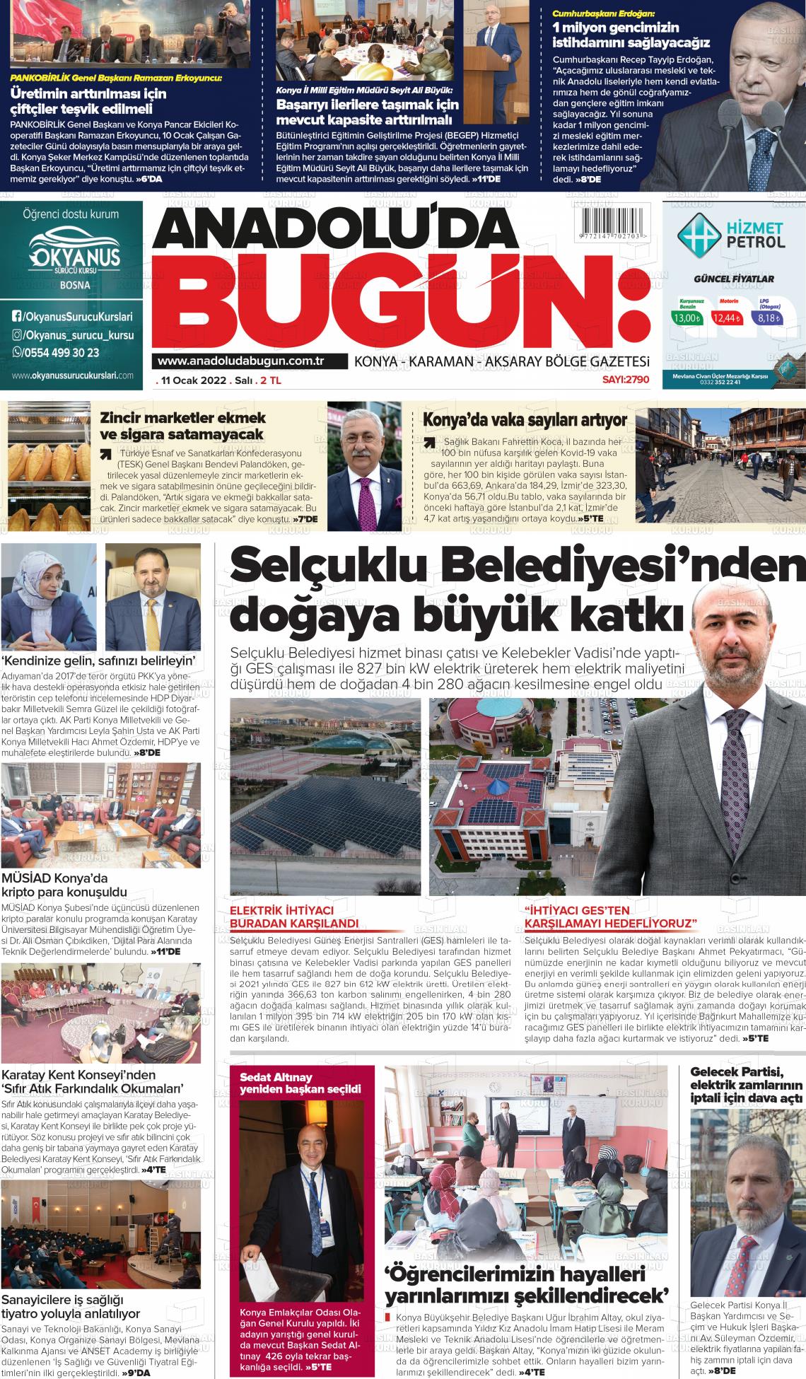 11 Ocak 2022 Anadolu'da Bugün Gazete Manşeti