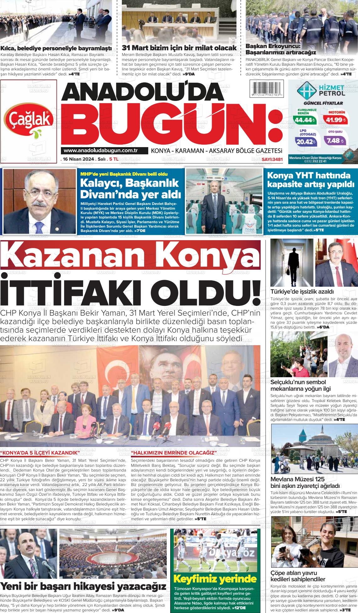 18 Nisan 2024 Anadolu'da Bugün Gazete Manşeti