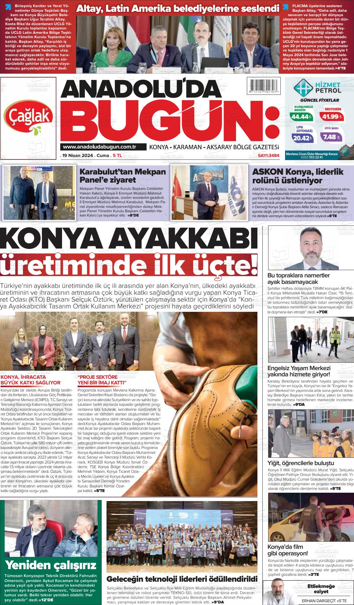 19 Nisan 2024 Anadolu'da Bugün Gazete Manşeti