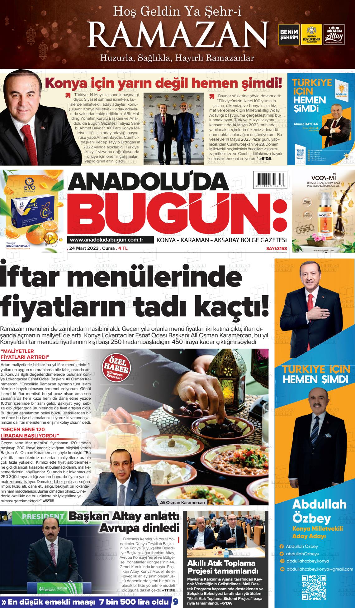 24 Mart 2023 Anadolu'da Bugün Gazete Manşeti