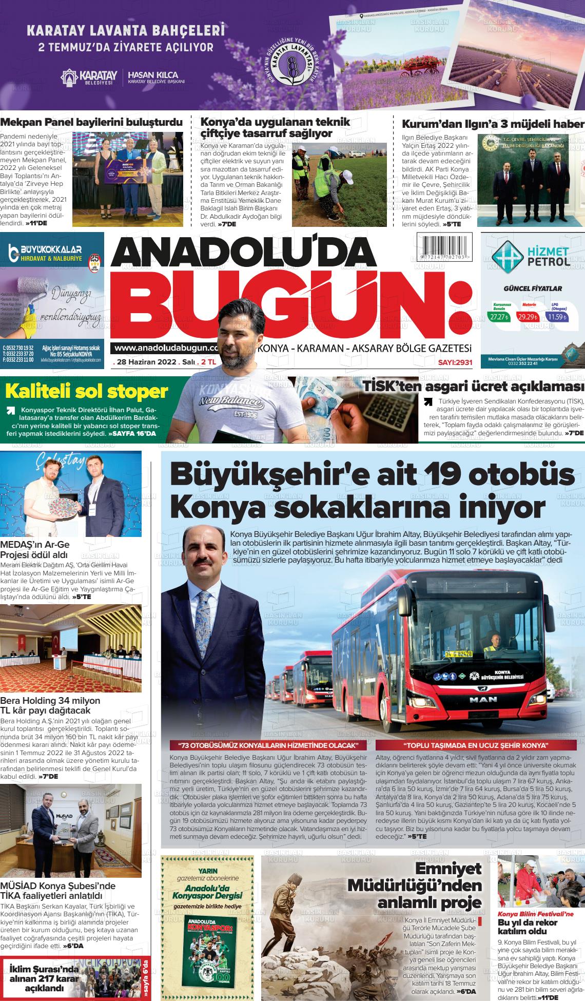 28 Haziran 2022 Anadolu'da Bugün Gazete Manşeti