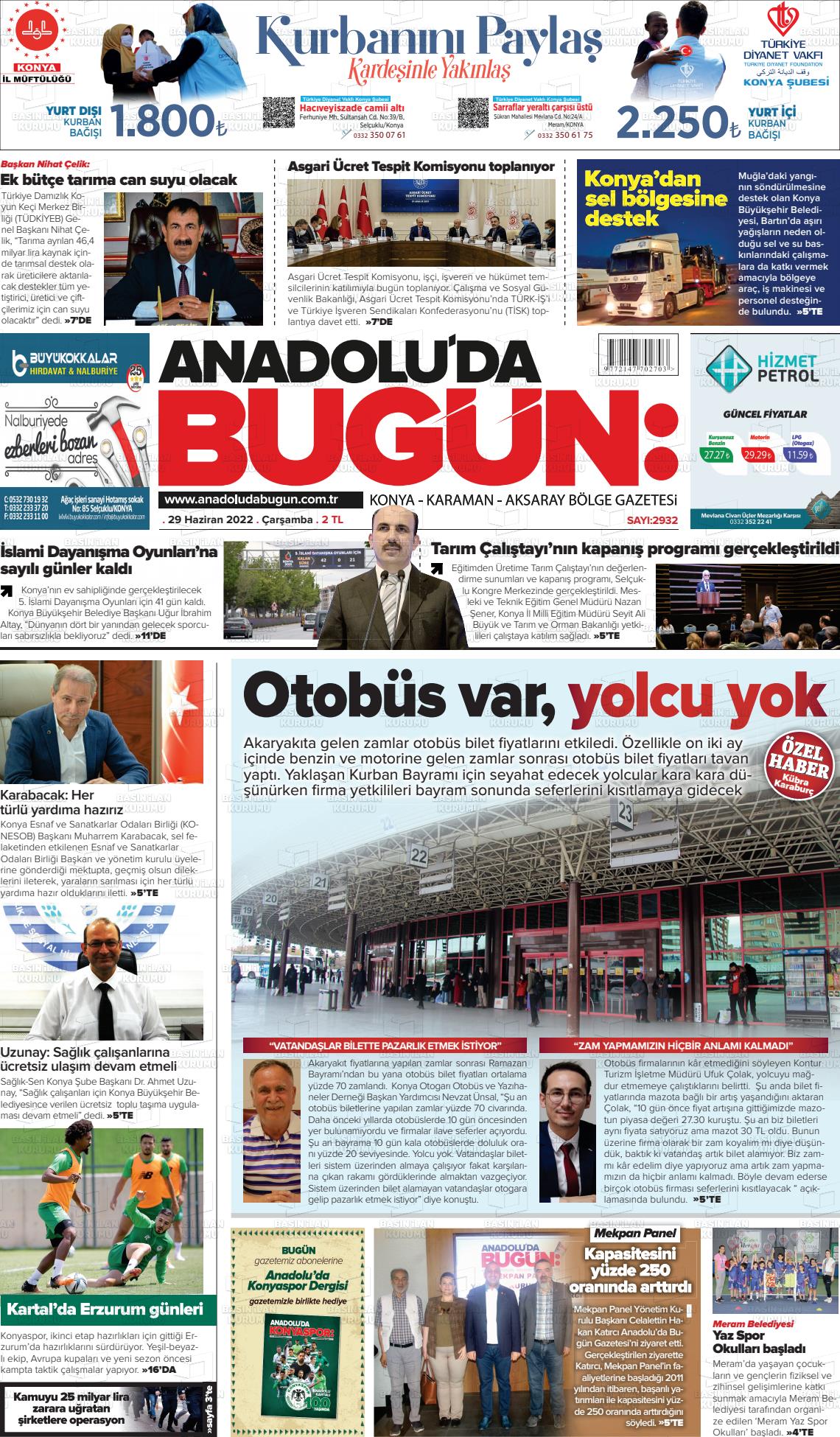 29 Haziran 2022 Anadolu'da Bugün Gazete Manşeti