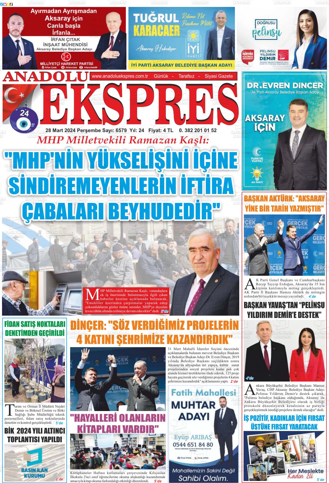 28 Mart 2024 Anadolu Ekspres Gazete Manşeti