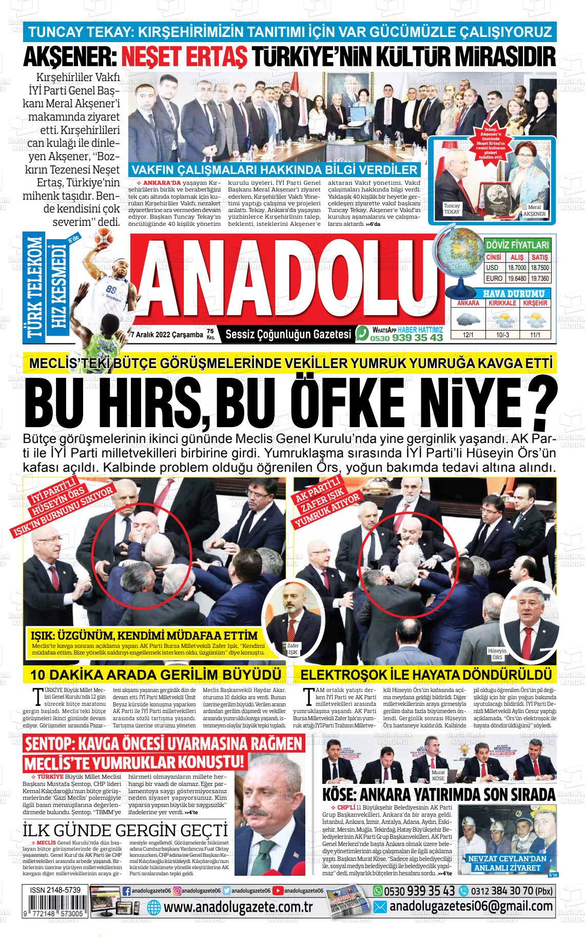 07 Aralık 2022 Ankara Anadolu Gazete Manşeti