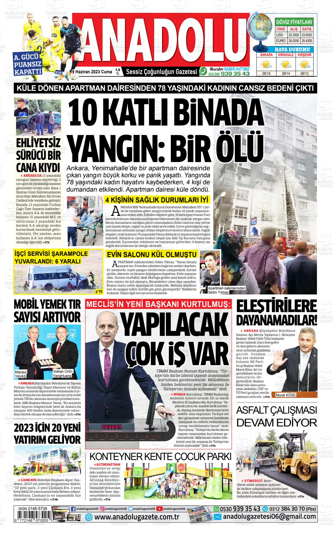 09 Haziran 2023 Ankara Anadolu Gazete Manşeti