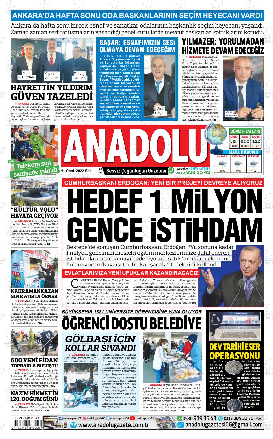 11 Ocak 2022 Ankara Anadolu Gazete Manşeti