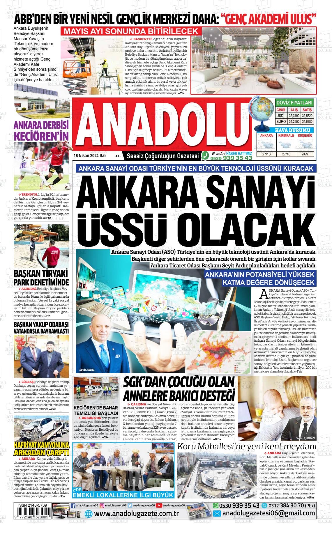 18 Nisan 2024 Ankara Anadolu Gazete Manşeti