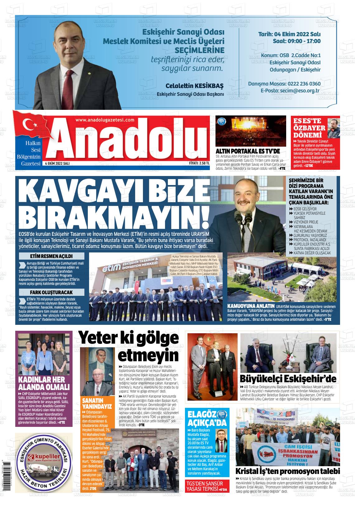 04 Ekim 2022 Anadolu Gazete Manşeti