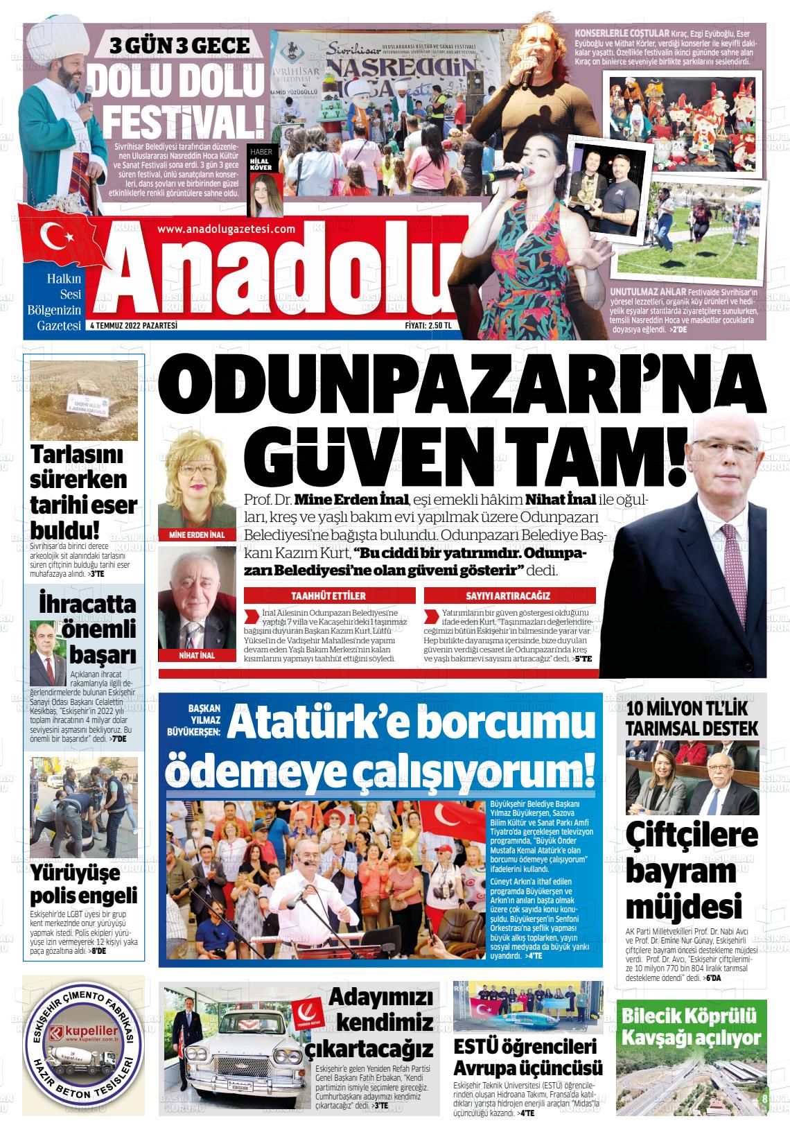 04 Temmuz 2022 Anadolu Gazete Manşeti
